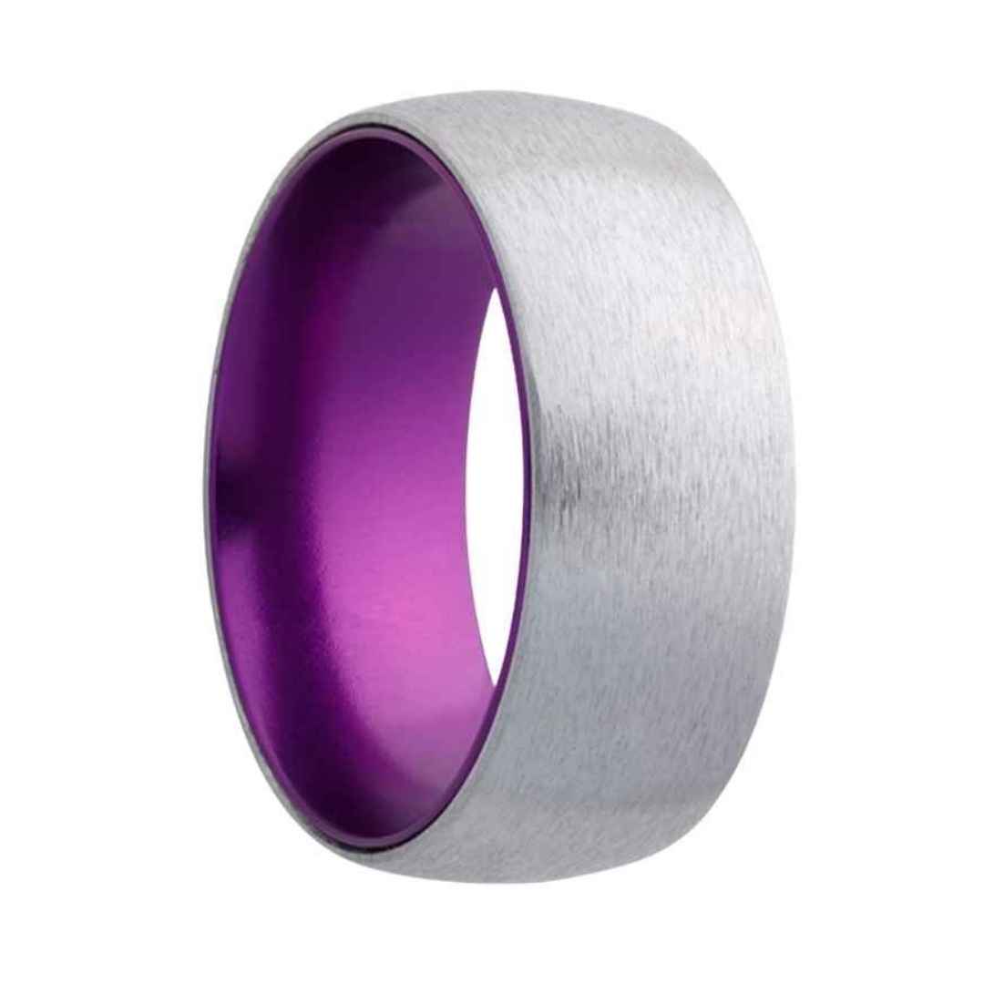 Men's beveled edge cobalt with purple inlay wedding ring 