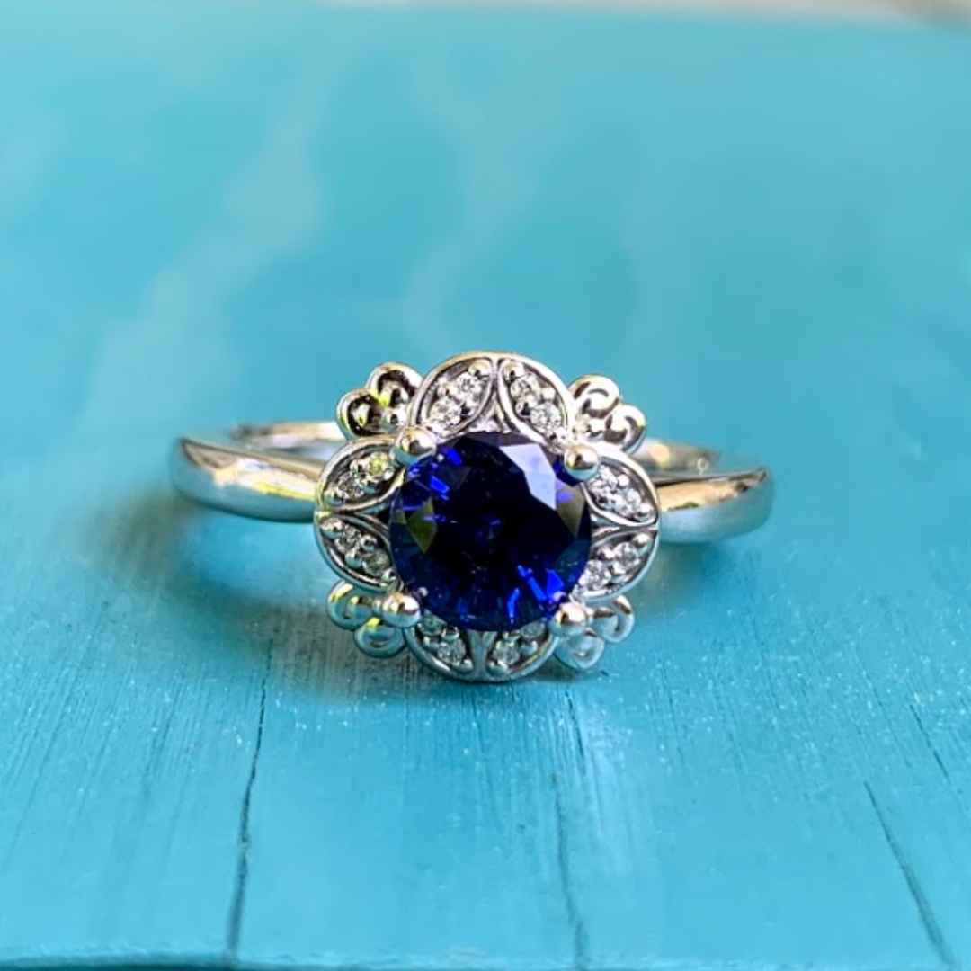 6 prong kite cut blue sandstone ring goldstone ring engagement ring 14 –  Ohjewel