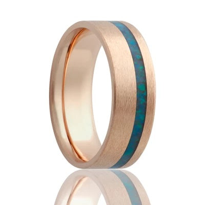 Gold Wedding Band with Opal Inlay
