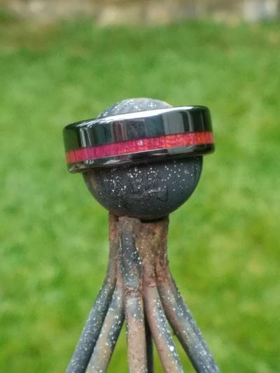 Black Ceramic Wedding Ring with Wood Inlay