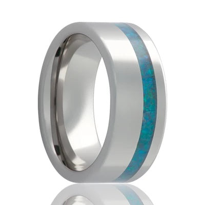 Tungsten Wedding Ring with Opal Inlay