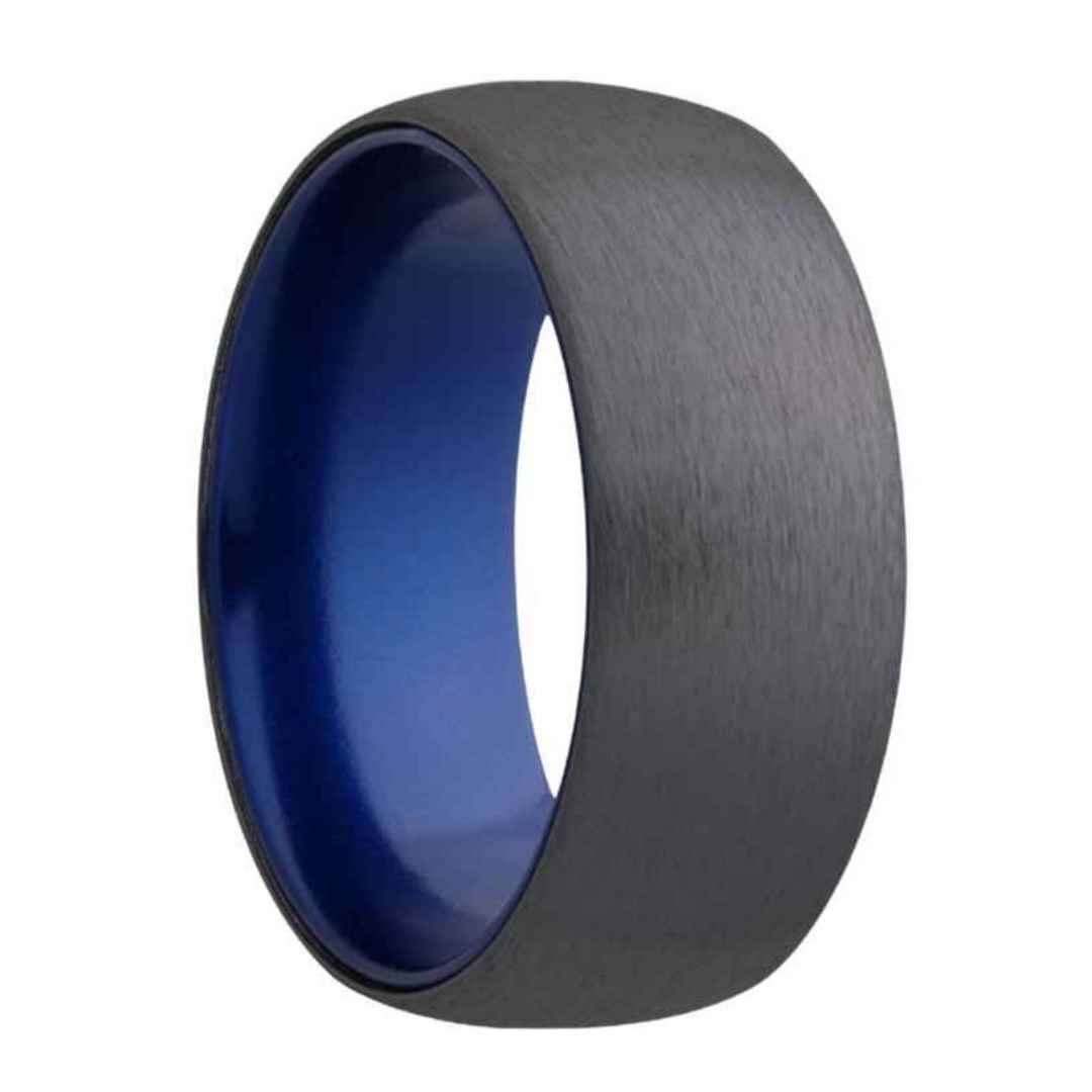 Men's black zirconium with blue inlay ring
