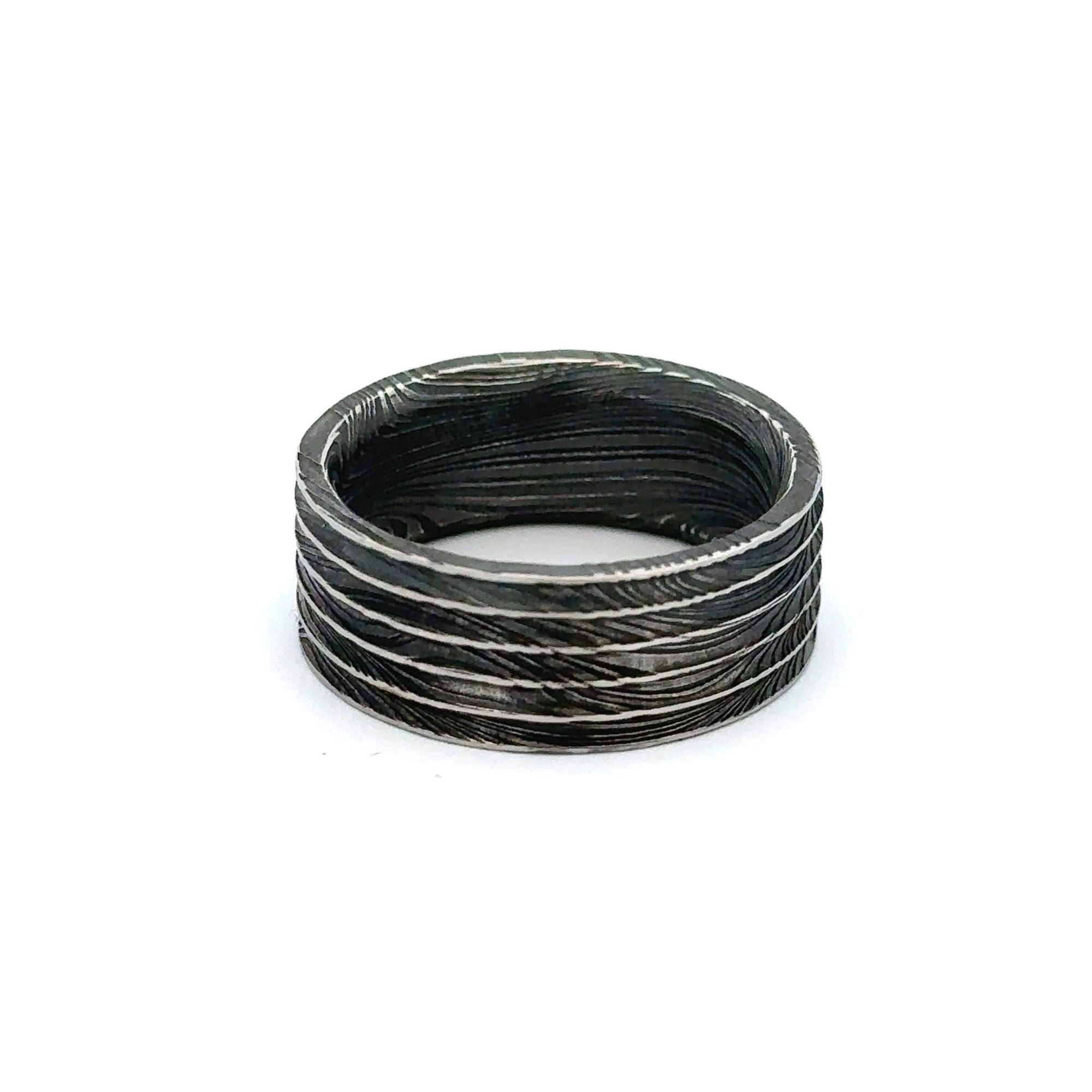 Damascus Steel grooved men's ring by Chris Ploof