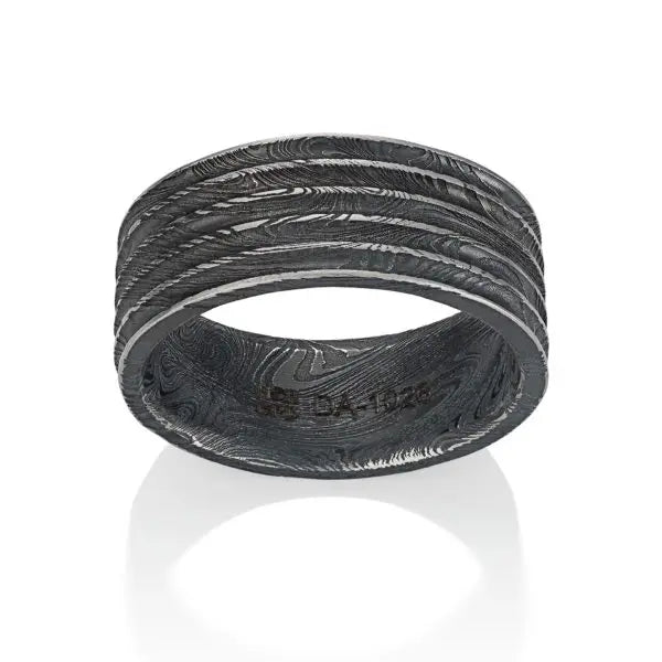 Damascus Steel grooved men's ring by Chris Ploof