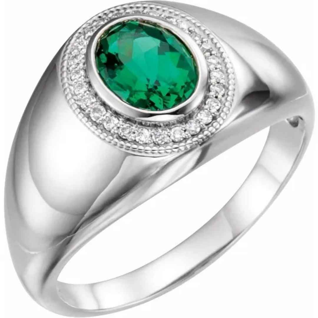 Men's 14K white gold emerald wedding ring