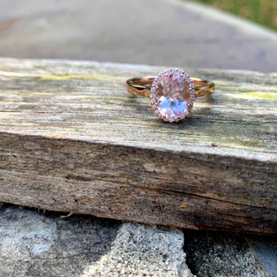 Women's 14K rose gold morganite halo oval engagement ring