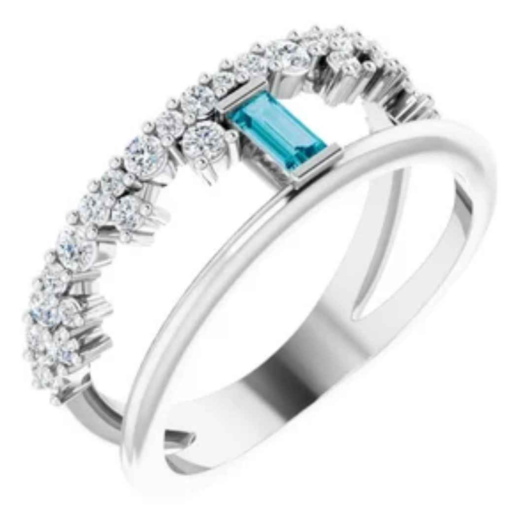 Women's 14k white gold diamond ring with london blue topaz