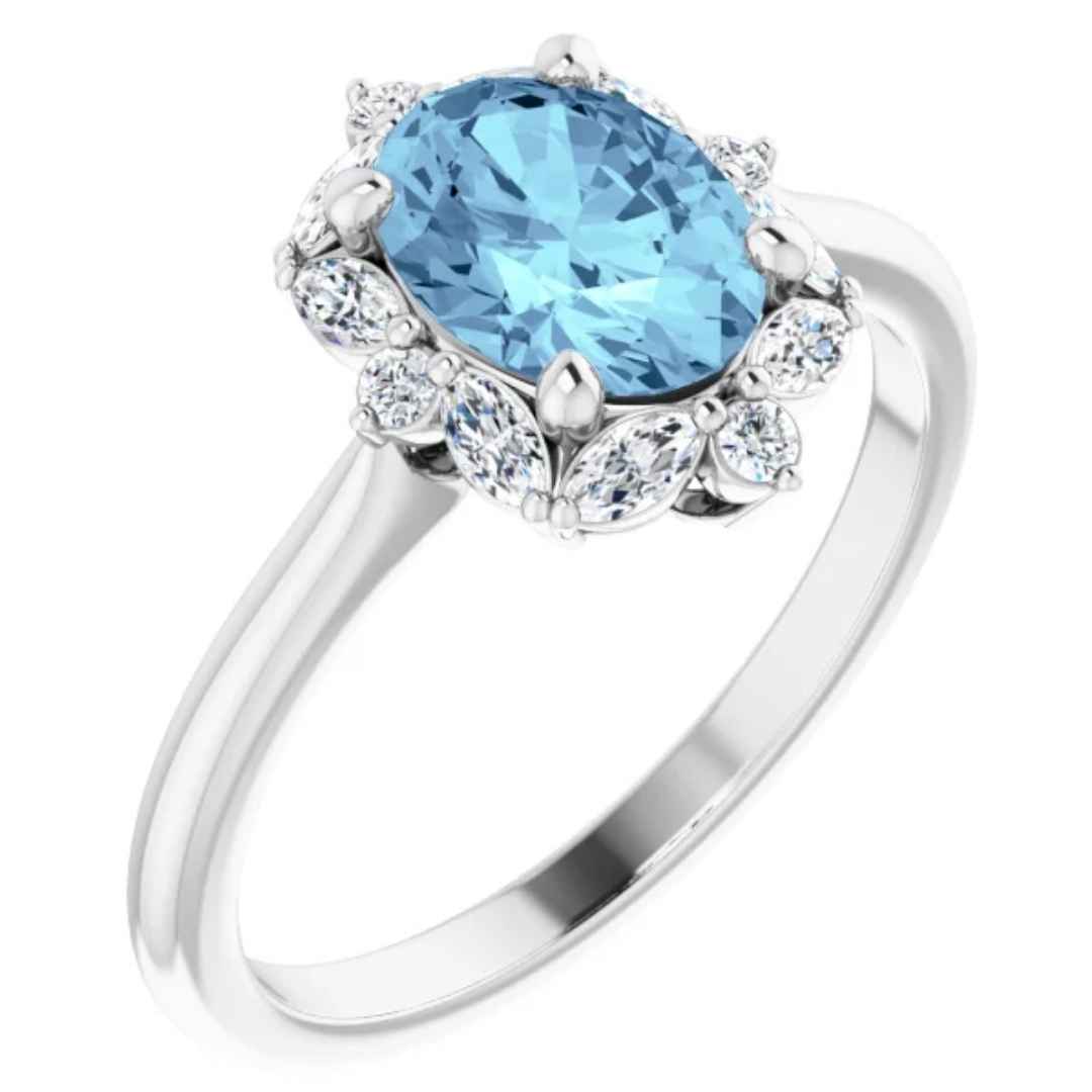 SALLY | Women's Aquamarine Engagement Ring | Halo | 14K Gold | Platinu ...