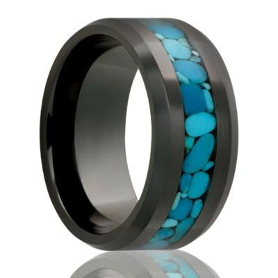 Men's Black Wedding Band with Turquoise Inlay
