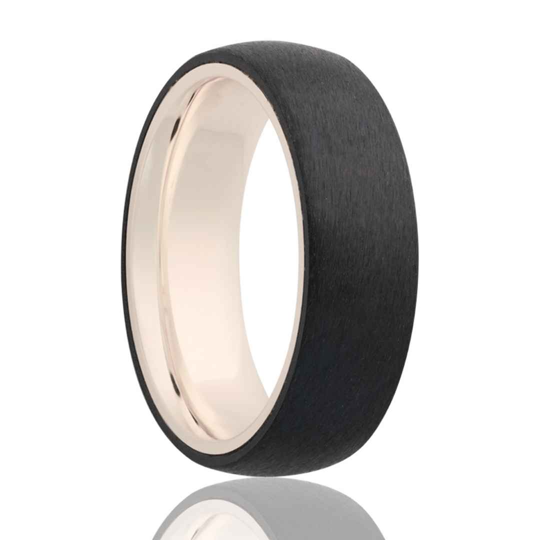 14k white gold mens wedding ring with black zirconium overlay