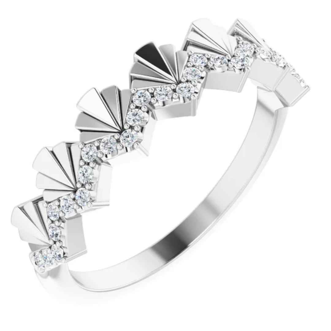 14k white gold vintage inspired wedding ring with diamonds