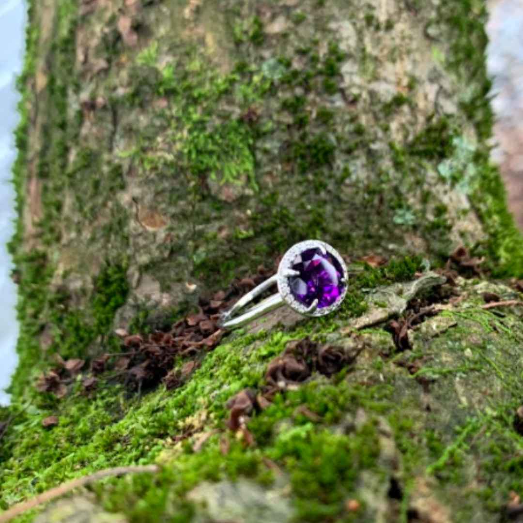 Women's amethyst halo engagement ring
