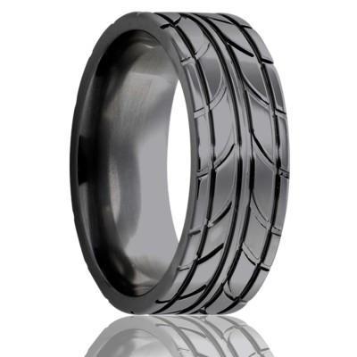 Black Wedding Ring with Tire Tread Design