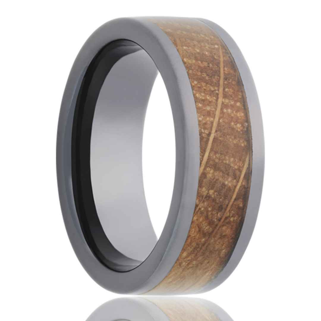 Men's black  ceramic whiskey barrel wedding ring