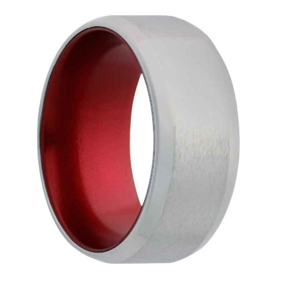 Men's cobalt wedding ring with red interior & beveled edges