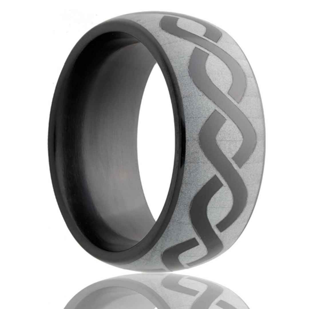 Men's zirconium wedding ring with laser pattern